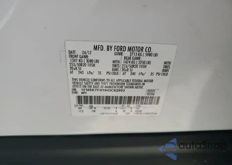 2017 Ford Explorer Limited z USA, uszkodzony, nr VIN 1FM5K7FH1HGC82993